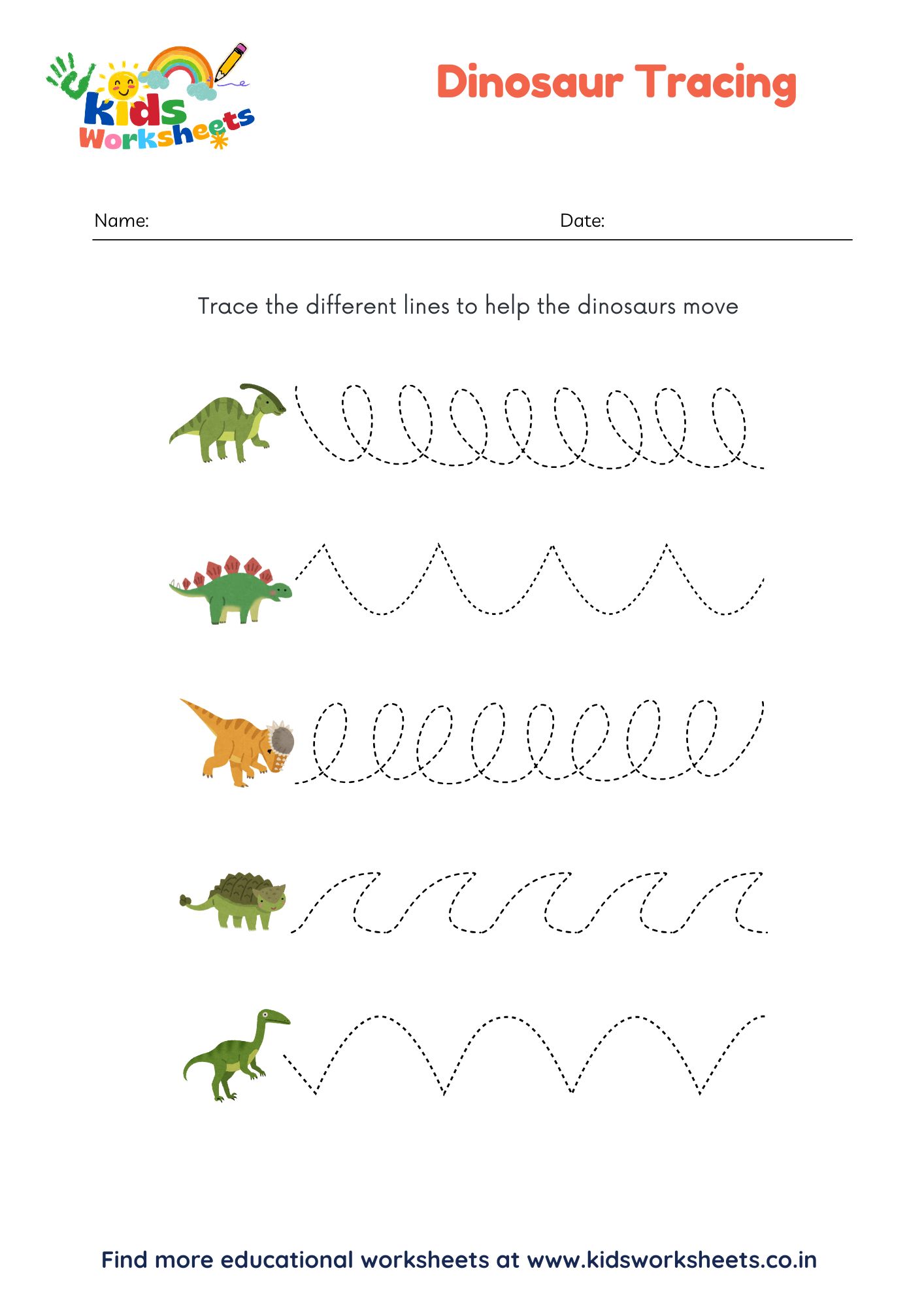 Dinosaur Tracing Practice Worksheet preview