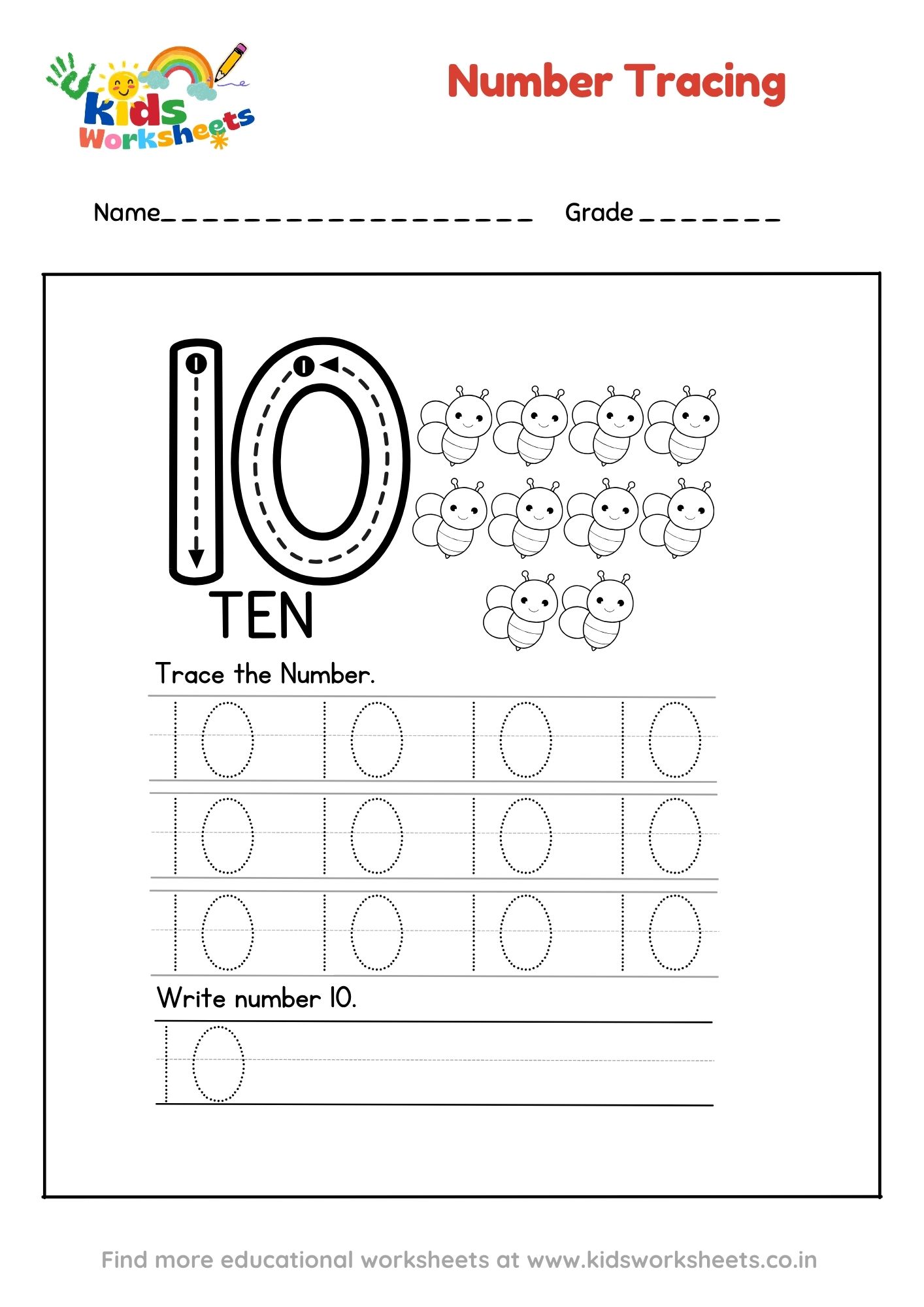 Number 10 Tracing Worksheet preview