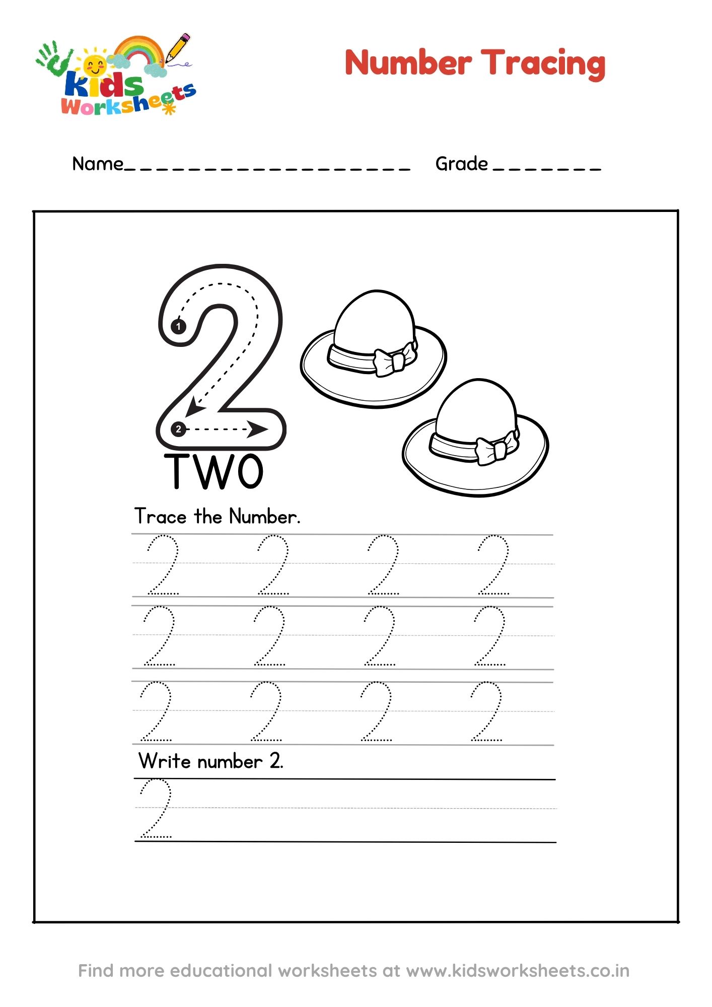 Number 2 Tracing Worksheet preview