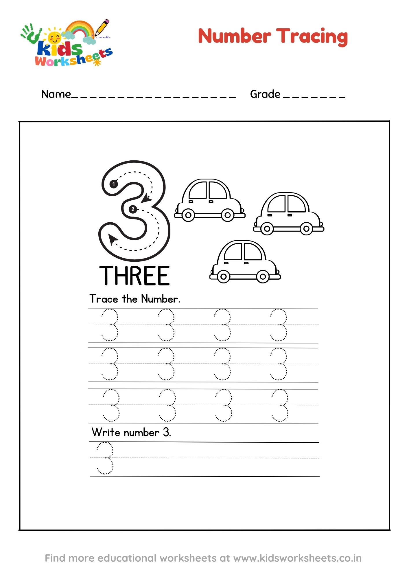 Number 3 Tracing Worksheet preview