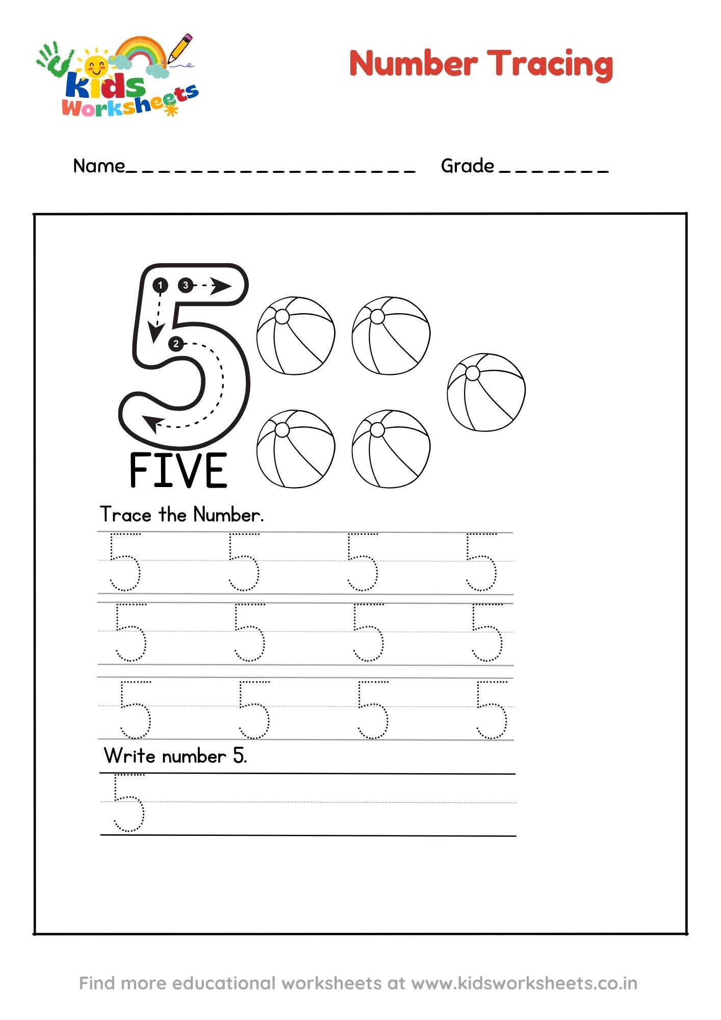 Number 5 Tracing Worksheet preview