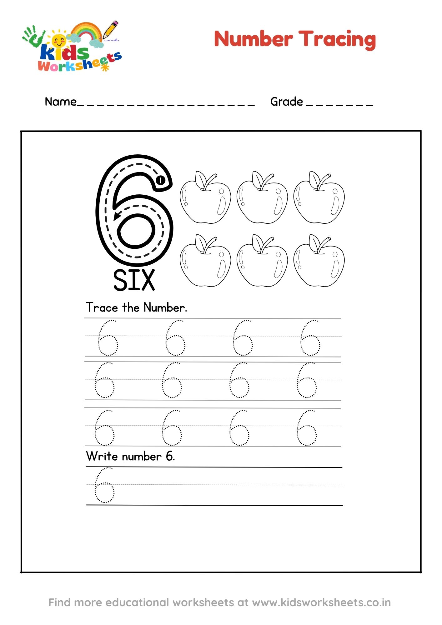 Number 6 Tracing Worksheet preview
