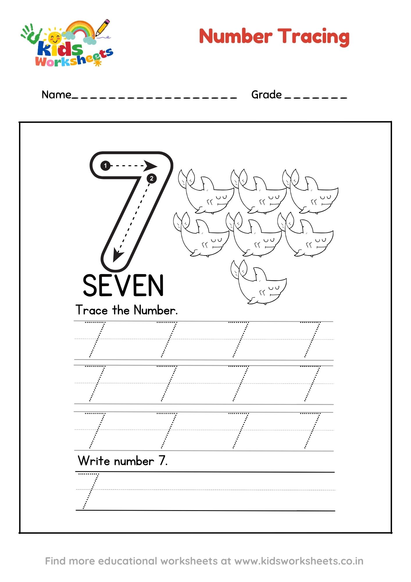 Number 7 Tracing Worksheet preview