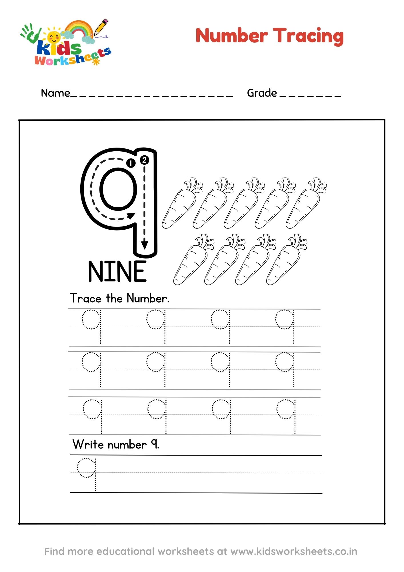 Number 9 Tracing Worksheet preview